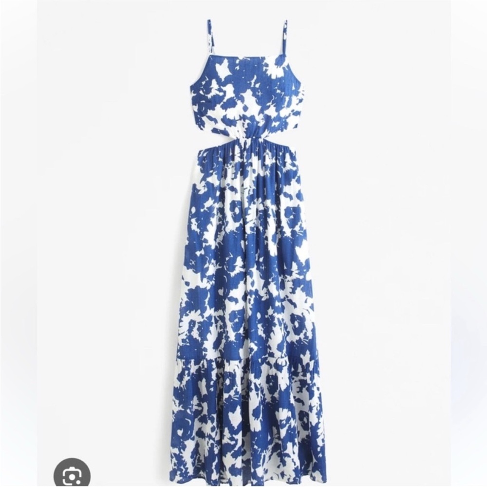 Abercrombie Blue and White Floral Maxi Dress with cut out sides